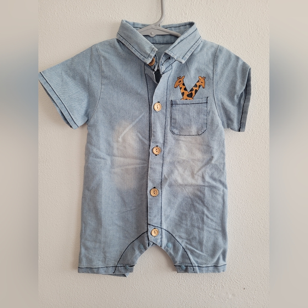 PatPat Denim Blue Baby Button Romper